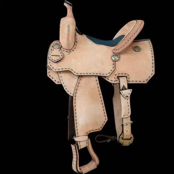 Unleash your speed with the Turn-N-Burn Barrel Racing Saddle, featuring a full roughout design and a padded half seat for optimal grip. Customize it now!